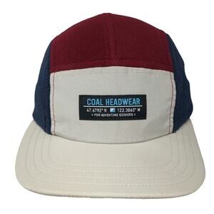 Coal 5 Panel Red Blue Beige One Size Fleece Hat Bungee Flat Brim Woven Patch